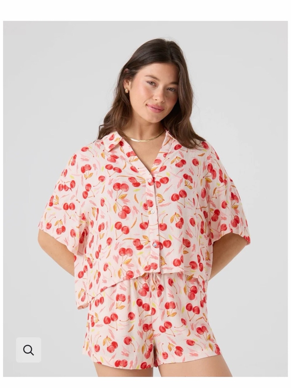 roxy Cherry on Top Print Pink Short-Sleeve Button Front Top and Shorts 0509